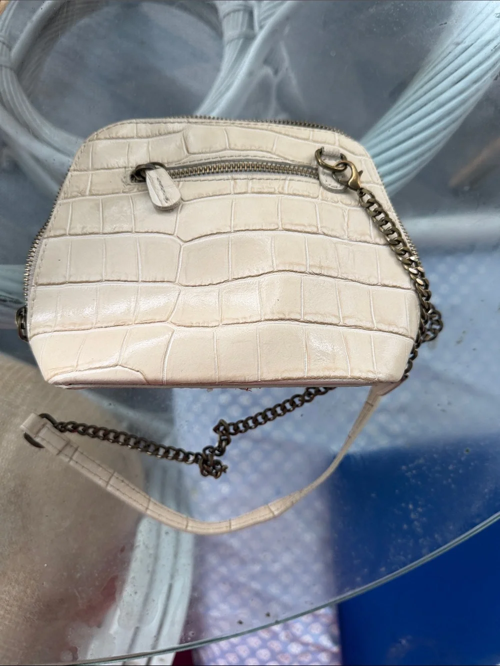 Pratezi Italian leather Croc-Embossed Chain Crossbody Bag